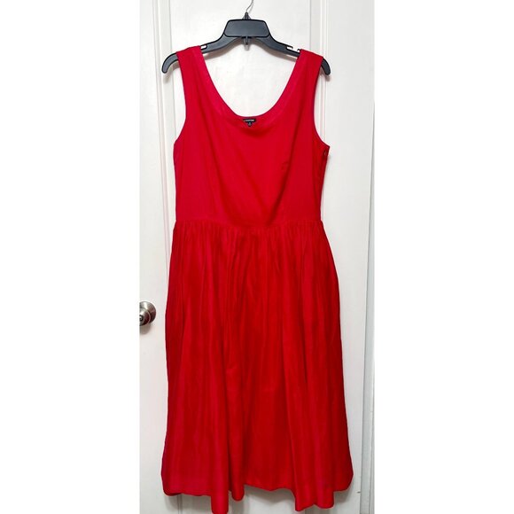 J. Peterman Red Sleeveless Scoop Neck Cotton Fit & Flare Midi Dress Size 14 - Picture 3 of 9